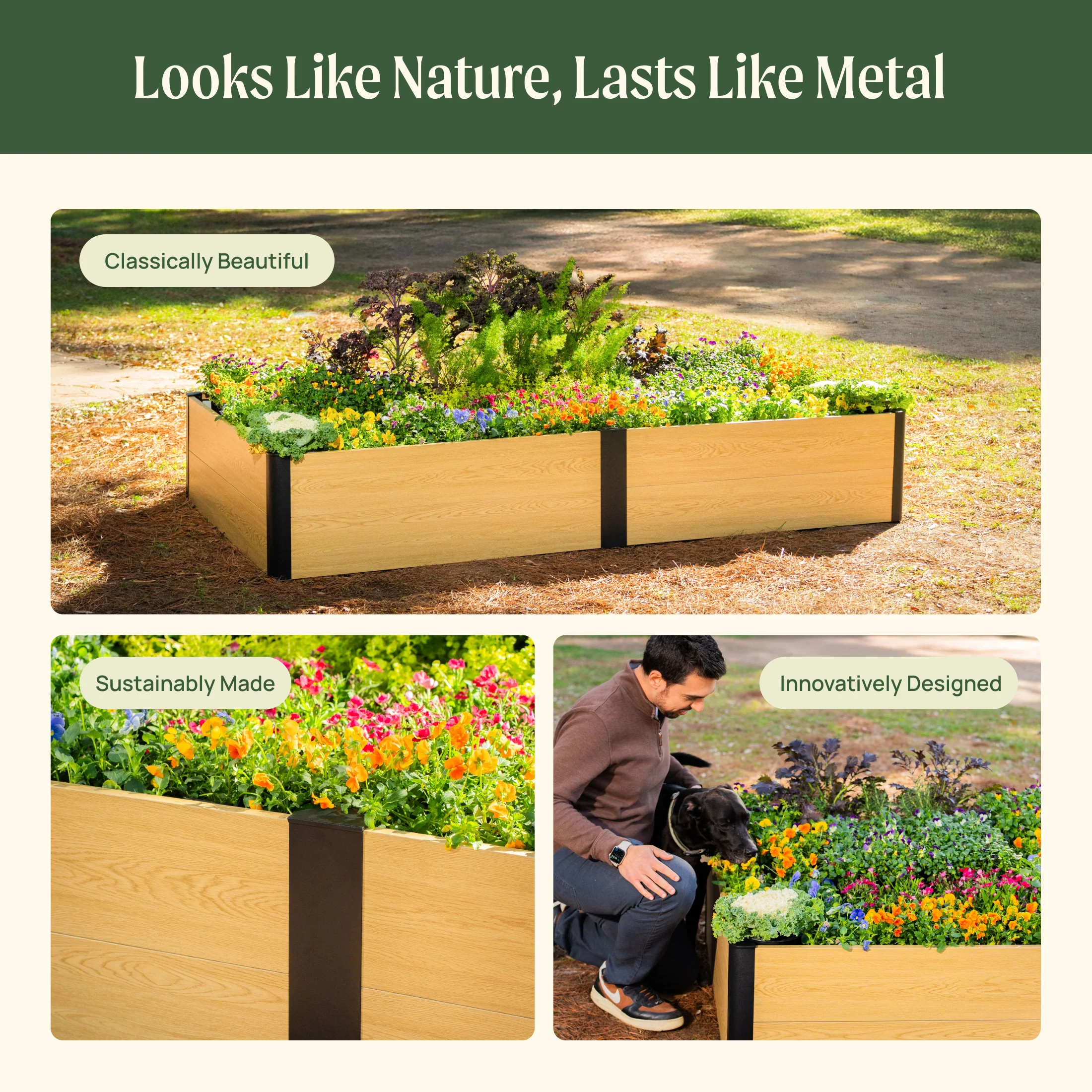 16" Tall Woodgrain 4' x 8' Metal Raised Garden Bed - Image 7
