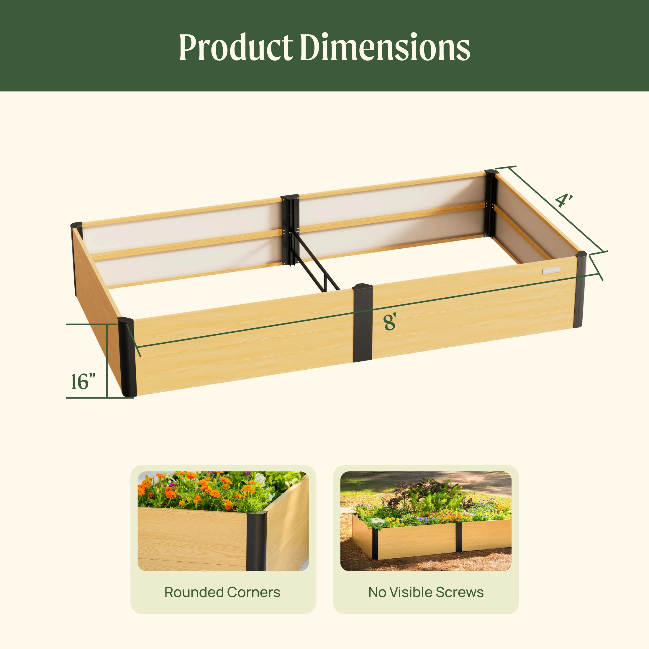 16" Tall Woodgrain 4' x 8' Metal Raised Garden Bed - Image 4